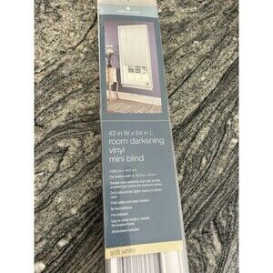 Essential Home Room Darkening Vinyl Mini Blind 43”x64” White - New in Box
